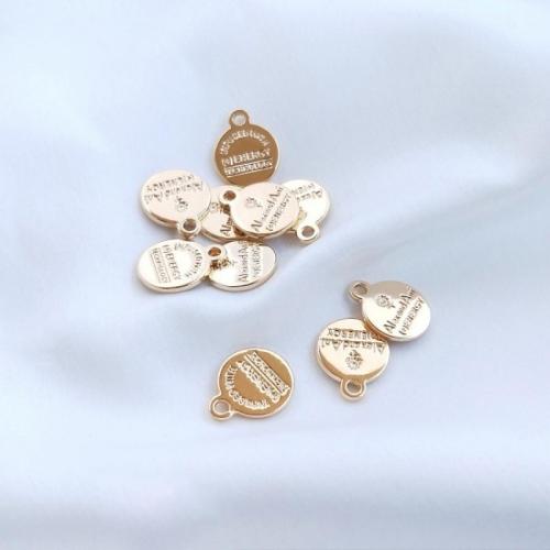 Bijoux pendentifs en laiton, Rond, Placage de couleur d'or, DIY, 10mm, Vendu par PC
