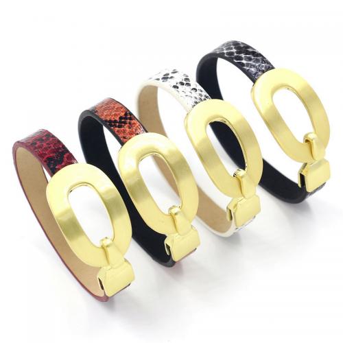 PU Leather Cord Bracelets, with Zinc Alloy, gold color plated, fashion jewelry & for woman 10mm Approx 19.5 cm 