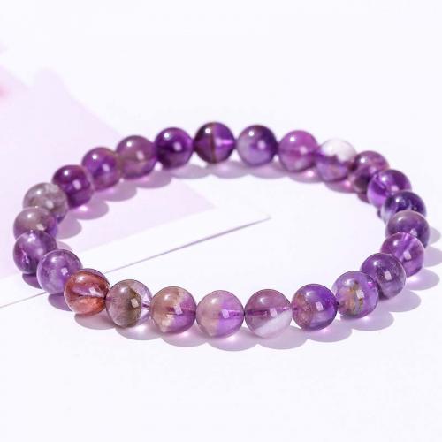 Quartz Bracelets, Amethyst, Round, fashion jewelry & for woman, purple Approx 18 cm 