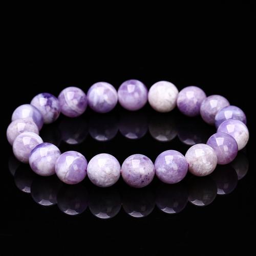 Драгоценный камень Браслеты, фиолетовый халцедон, Круглая, ювелирные изделия моды & Женский, фиолетовый, Length about 8-10mm, длина:Приблизительно 18 см, продается PC