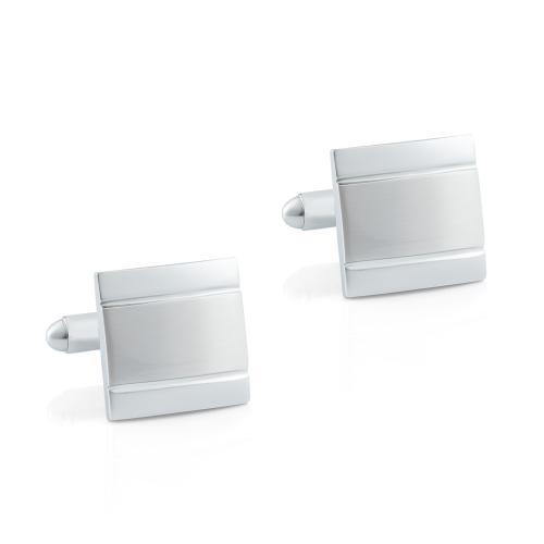 Brass Cufflinks, Square, silver color plated, brushed & for man 