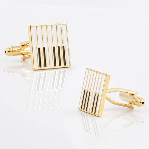 Brass Cufflinks, Piano, gold color plated, for man & enamel 