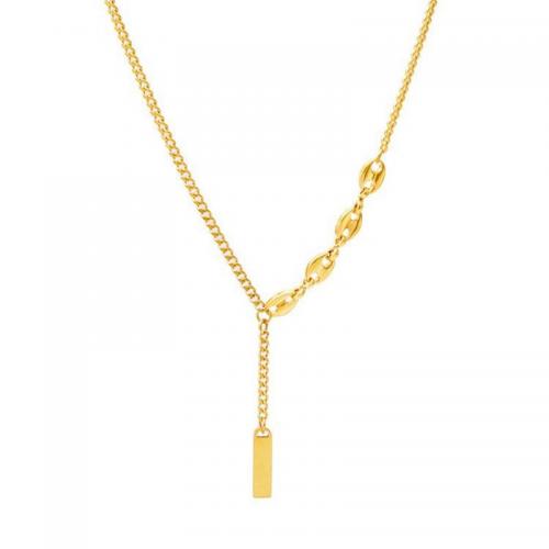 Collar de la joyería de titanio, Partículas de acero, con 5cm extender cadena, para mujer, dorado, longitud:aproximado 40 cm, Vendido por UD