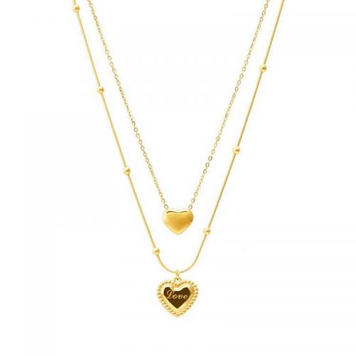 Titanium Steel Jewelry Necklace, with 5cm extender chain, Heart, Double Layer & fashion jewelry & for woman, golden Approx 38 cm 