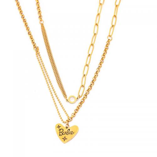 Titanium Steel Jewelry Necklace, with 6cm extender chain, Heart, Vacuum Ion Plating, Double Layer & fashion jewelry & for woman, golden Approx 43 cm, Approx 46.5 cm 