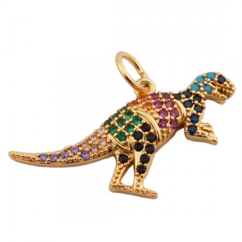 Cubic Zirconia Micro Pave Brass Pendant, Dinosaur, fashion jewelry & Unisex & micro pave cubic zirconia, golden Approx 3.5mm 