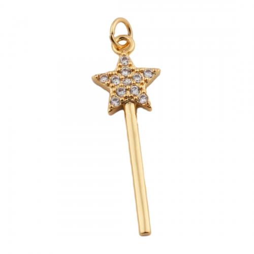 Cubic Zirconia Micro Pave Brass Pendant, Magic Wand, fashion jewelry & micro pave cubic zirconia & for woman, golden Approx 2.5mm [
