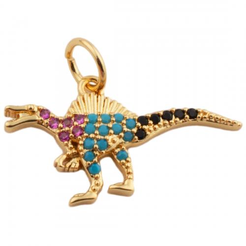 Cubic Zirconia Micro Pave Brass Pendant, Dinosaur, fashion jewelry & Unisex & micro pave cubic zirconia, golden Approx 3mm 