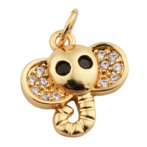 Cubic Zirconia Micro Pave Brass Pendant, Elephant, fashion jewelry & Unisex & micro pave cubic zirconia, golden Approx 3mm 