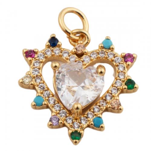 Cubic Zirconia Micro Pave Brass Pendant, Heart, fashion jewelry & Unisex & micro pave cubic zirconia, golden Approx 3.5mm 