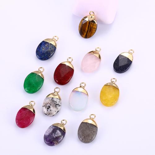 Gemstone Brass Pendants, Natural Stone, with Brass, Oval, gold color plated, DIY, Random Color 