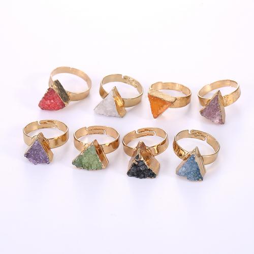 Quartz Finger Ring, Brass, with Quartz, Triangle, gold color plated, Adjustable & fashion jewelry & Unisex, Random Color 
