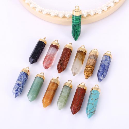 Gemstone Brass Pendants, Natural Stone, with Brass, Conical, gold color plated, DIY, Random Color 