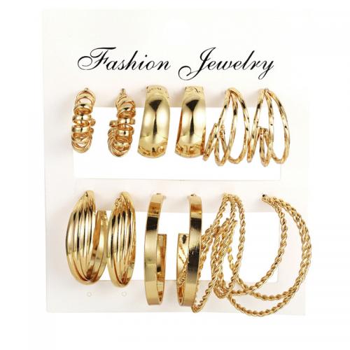 Zinc Alloy Stud Earring, plated, 6 pieces & fashion jewelry & for woman, gold 