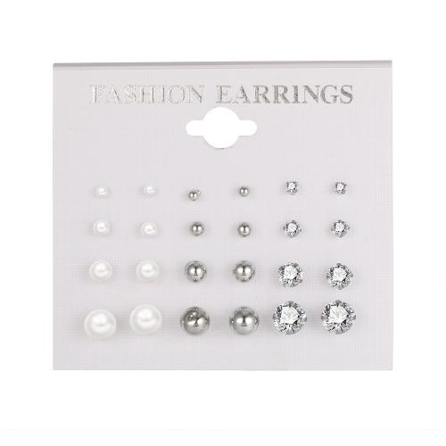 Pendiente de aleación de cinc con perlas plásticas, aleación de zinc, con Cristal & Perlas plásticas, 12 piezas & Joyería & para mujer, Vendido por Set
