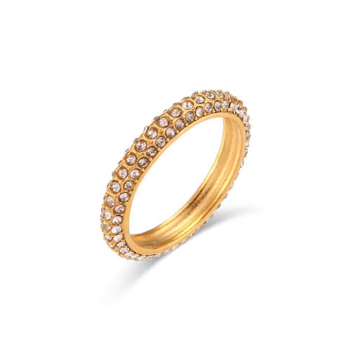 Cubic Zirconia anillo de dedo de acero inoxidable, acero inoxidable 304, Joyería & diverso tamaño para la opción & micro arcilla de zirconia cúbica & para mujer, dorado, wide:3mm, Vendido por UD