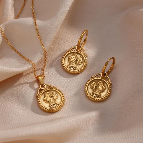 Edelstahl Schmucksets, 304 Edelstahl, 18K vergoldet, Modeschmuck & verschiedene Stile für Wahl & für Frau, Earrings :3.1cm; Necklace :40cm; Pendant :2x1.6cm, verkauft von PC
