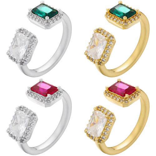 Cubic Zircon Brass Finger Ring, Square, fashion jewelry & micro pave cubic zirconia & for woman 