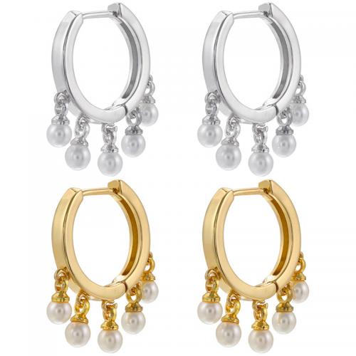 Brass Hoop Earring, with Plastic Pearl, fashion jewelry & for woman 