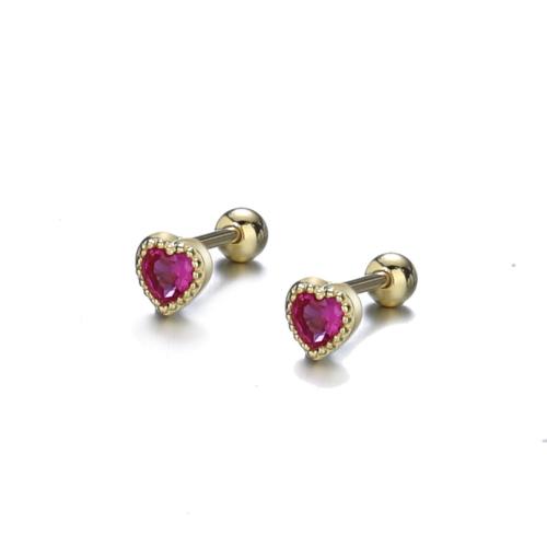 925 Sterling Silver Stud Earring, Heart, plated, micro pave cubic zirconia & for woman 4.4mm 