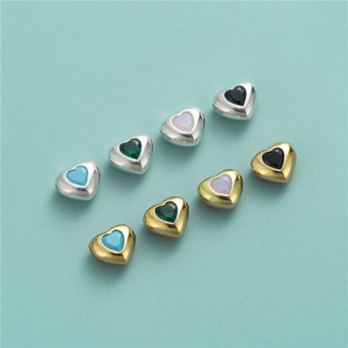 Sterling Silver Spacer Beads, 925 Sterling Silver, with turquoise, Heart, plated, for woman & with rhinestone Approx 1.4mm 