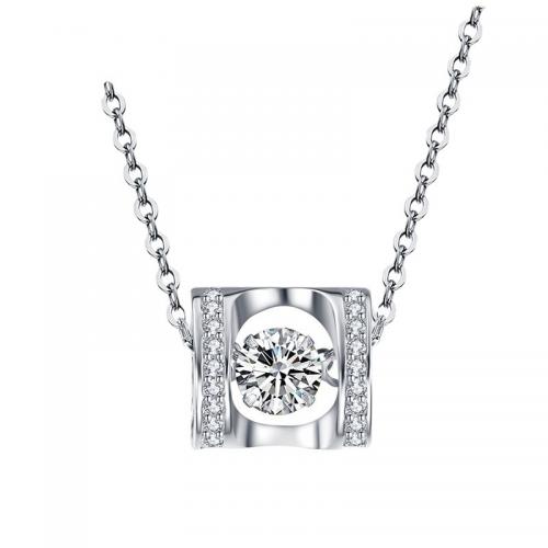 Латунь Ожерелье, Геометрический узор, плакирован серебром, Женский & с кубическим цирконием & отверстие, длина:Приблизительно 17.7 дюймовый, продается PC