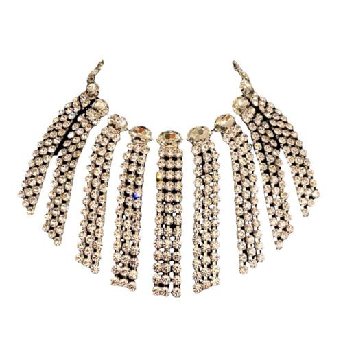 Кристаллы Бахрома ожерелье, с Латунь, плакирован серебром, ювелирные изделия моды & Женский, длина:Приблизительно 12-20 дюймовый, продается PC