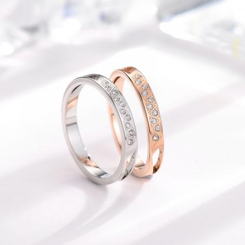 Titanium Steel Finger Ring, with Cubic Zirconia, Vacuum Ion Plating, fashion jewelry & Unisex nickel, lead & cadmium free 