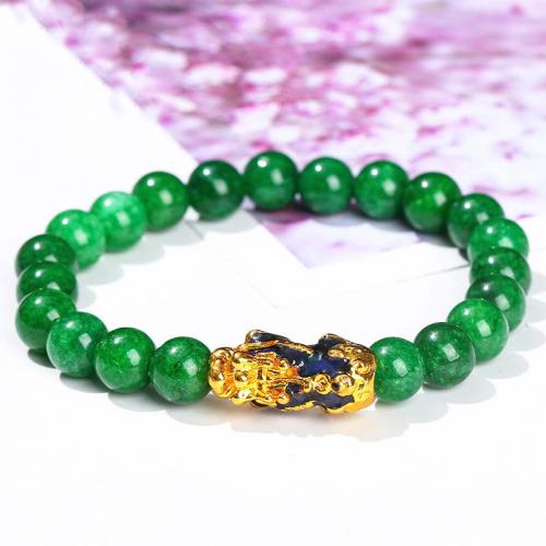 Gemstone Bracelets, Kosmochromite Chalcedony, with Brass, Fabulous Wild Beast, gold color plated, fashion jewelry & Unisex, green, 10mm Approx 18 cm 