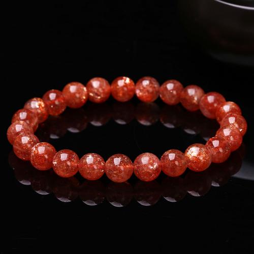 Gemstone Bracelets, Sunstone, Round, fashion jewelry & Unisex, orange, 8mm Approx 18 cm 
