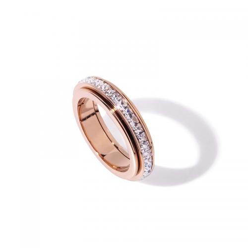 Titanium Steel Finger Ring, Vacuum Ion Plating, fashion jewelry & for woman & with rhinestone nickel, lead & cadmium free 