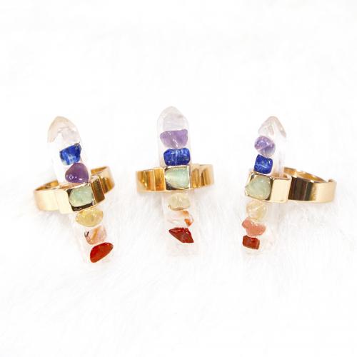 Gemstone Brass Finger Ring, Clear Quartz, with Gemstone & Brass, Conical, gold color plated, fashion jewelry & Unisex, mixed colors, Length about 10mm,Hight about 30-40mm,inner ~20mm 