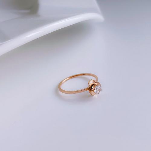 Titanium Steel Finger Ring, Vacuum Ion Plating, fashion jewelry & for woman & with rhinestone, rose gold color, nickel, lead & cadmium free 