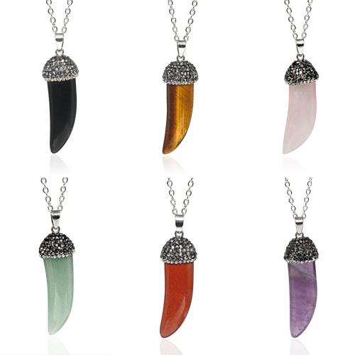 Gemstone Jewelry Pendant, Natural Stone, with Rhinestone Clay Pave, Horn, fashion jewelry & Unisex 