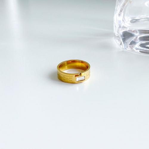 Titanium Steel Finger Ring, Vacuum Ion Plating, fashion jewelry & for woman & with rhinestone, golden, nickel, lead & cadmium free 