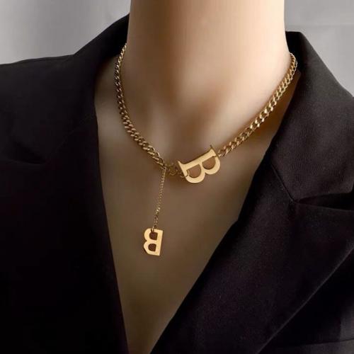 Titanium Steel Jewelry Necklace, with 8cm extender chain, Letter B, Vacuum Ion Plating, fashion jewelry & for woman, golden, nickel, lead & cadmium free Approx 40 cm 