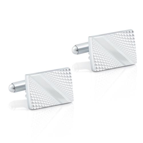 Brass Cufflinks, Rectangle, silver color plated, for man 