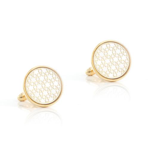 Brass Cufflinks, Round, gold color plated, for man & epoxy gel 