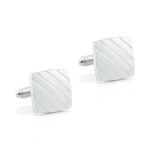 Brass Cufflinks, Square, silver color plated, brushed & for man 