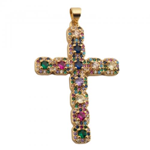Cubic Zirconia Micro Pave Brass Pendant, Cross, fashion jewelry & Unisex & micro pave cubic zirconia, golden Approx 3.5mm 