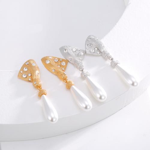 Brass Dangle Earring, with Plastic Pearl, plated, fashion jewelry & for woman & with rhinestone 53mm 