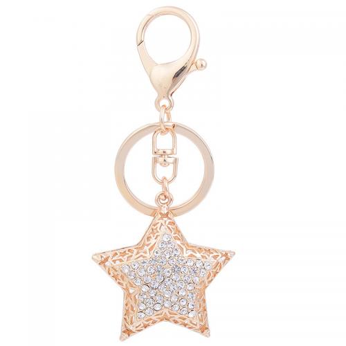 Zinc Alloy Key Clasp, Star, gold color plated, for woman & with rhinestone, Overall length 11cm,star 