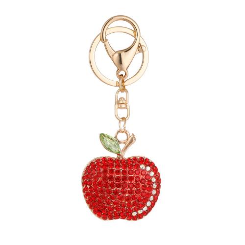 Zinc Alloy Key Clasp, Apple, gold color plated, for woman & with rhinestone, red 