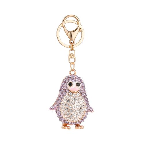 Zinc Alloy Key Clasp, Penguin, gold color plated, cute & Unisex & with rhinestone 