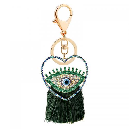 Zinc Alloy Key Clasp, with Cotton Thread, Heart, gold color plated, Unisex & evil eye pattern & with rhinestone 