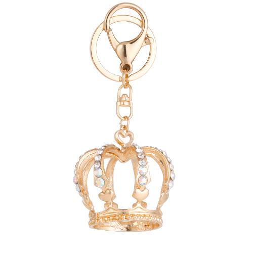 Zinc Alloy Key Clasp, Crown, gold color plated, for woman & with rhinestone 