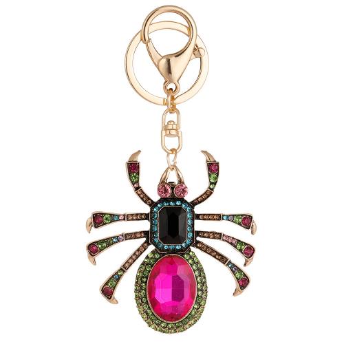 Zinc Alloy Key Clasp, Spider, gold color plated, Unisex & with rhinestone, mixed colors 