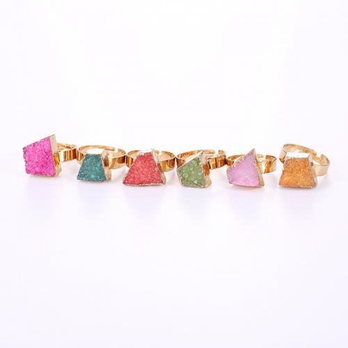 Quartz Finger Ring, Brass, with Quartz, Trapezium, gold color plated, fashion jewelry & Unisex, Random Color 