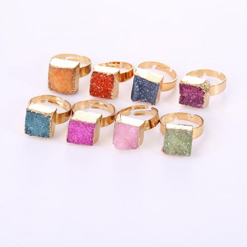 Quartz Finger Ring, Brass, with Quartz,  Square, gold color plated, fashion jewelry & Unisex, Random Color 