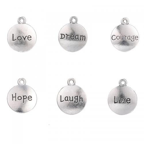 Zinc Alloy Tag Charm, Round, silver color plated, DIY 